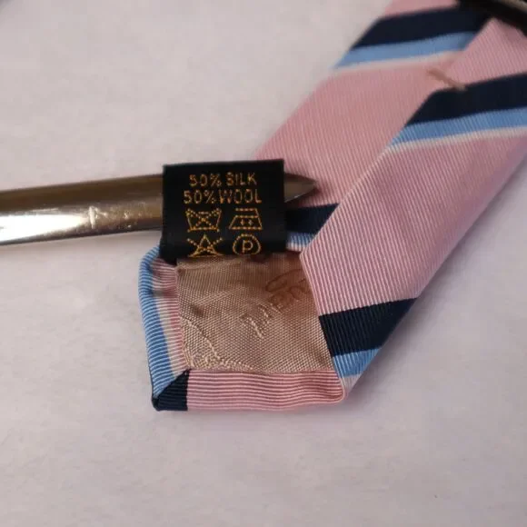 Paul Stuart Men's Silk/Wool Designer Repp Pink/Blue Striped Necktie Made in UK - Picture 6 of 8